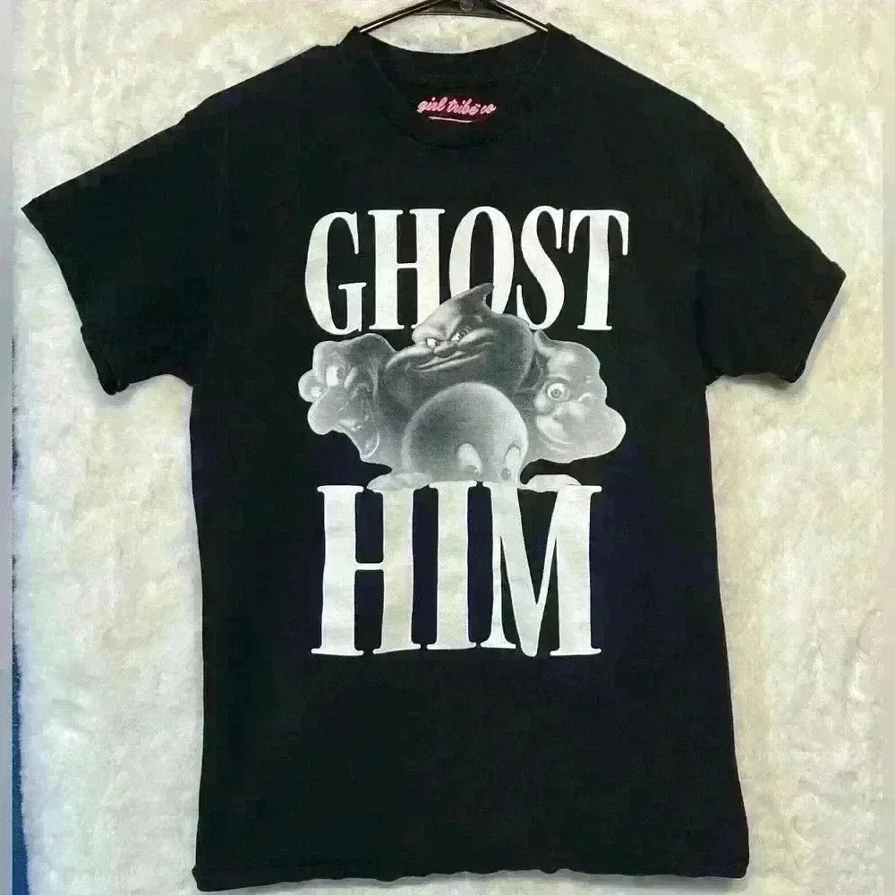 Casper The Friendly Ghost Halloween Ghost Him T-Shirt Black White Haunted House